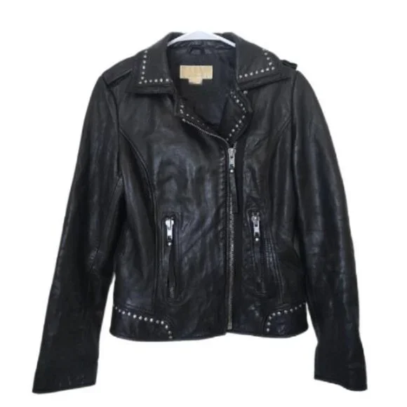 Michael Kors studded leather moto jacket S small EUC - Picture 2 of 8